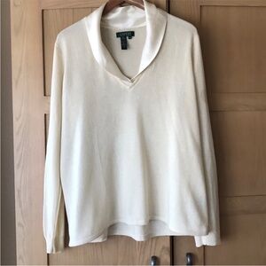 Lauren Ralph Cream V-Neck Sweater 85% Silk and 15% Cashmere. Collar is 100% Silk